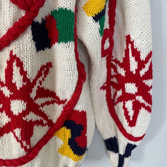 Izod Vintage NAUTICAL CHUNKY Cardigan Sweater Womens Sz M Old Money Hand Knit - Picture 9 of 14